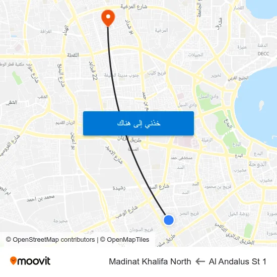 Al Andalus St 1 to Madinat Khalifa North map