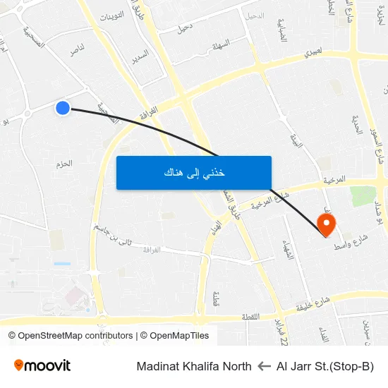 Al Jarr St.(Stop-B) to Madinat Khalifa North map