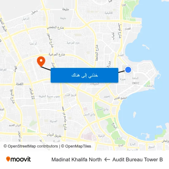 Audit Bureau Tower B to Madinat Khalifa North map
