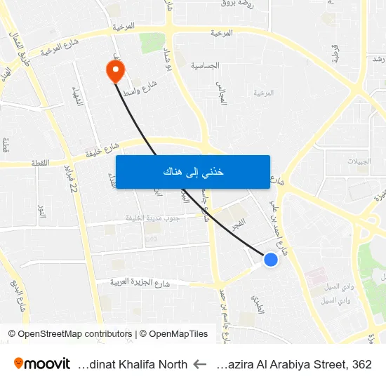 Al Jazira Al Arabiya Street, 362 to Madinat Khalifa North map