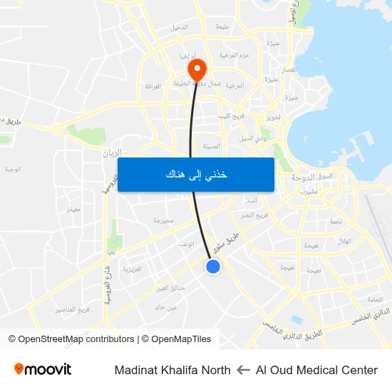 Al Oud Medical Center to Madinat Khalifa North map