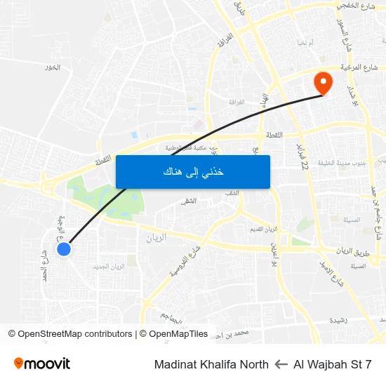 Al Wajbah St 7 to Madinat Khalifa North map