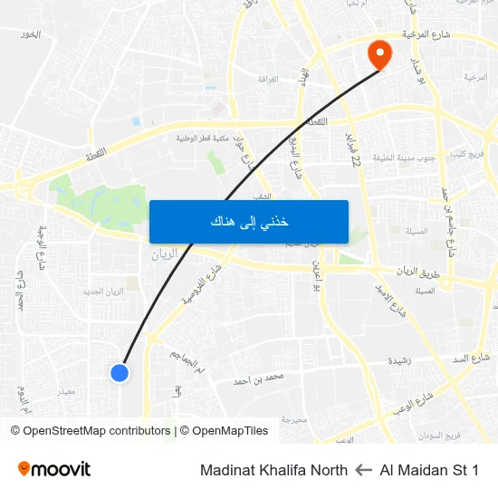 Al Maidan St 1 to Madinat Khalifa North map