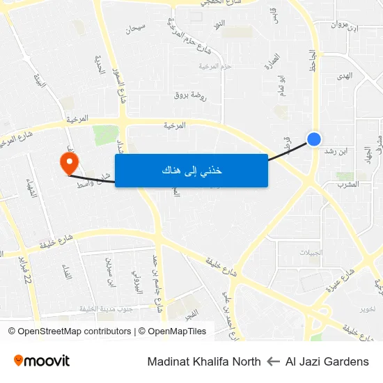 Al Jazi Gardens to Madinat Khalifa North map
