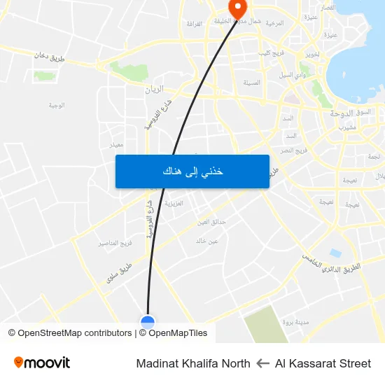 Al Kassarat Street to Madinat Khalifa North map