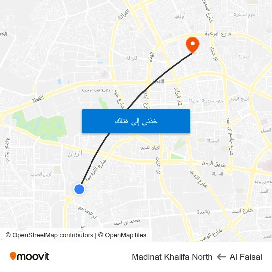 Al Faisal to Madinat Khalifa North map