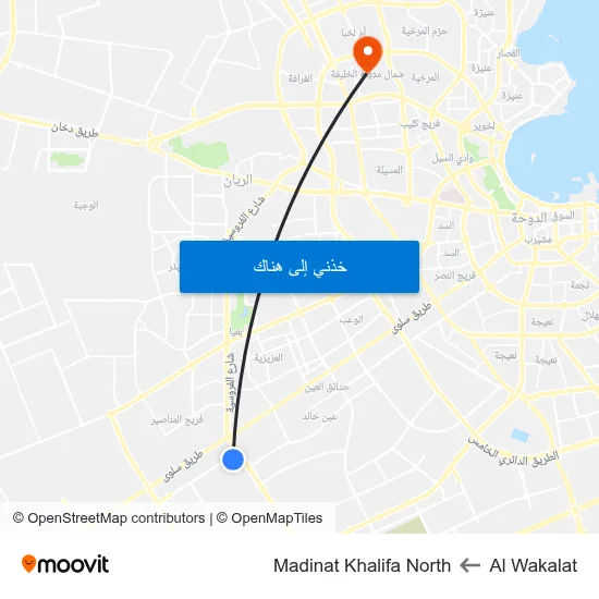 Al Wakalat to Madinat Khalifa North map