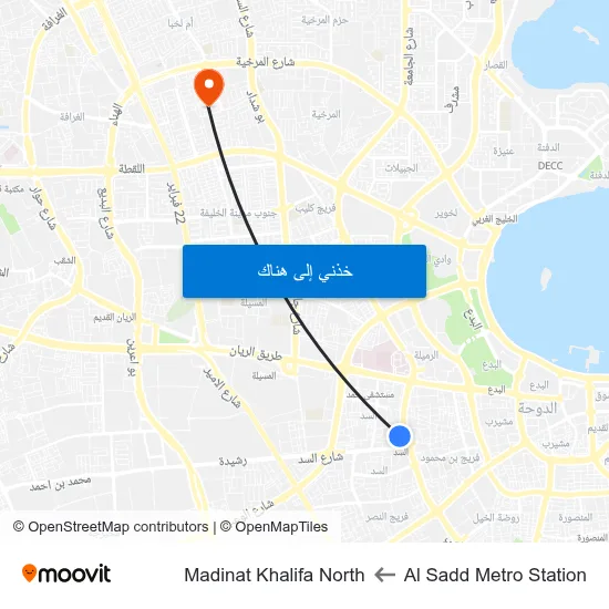 Al Sadd Metro Station to Madinat Khalifa North map