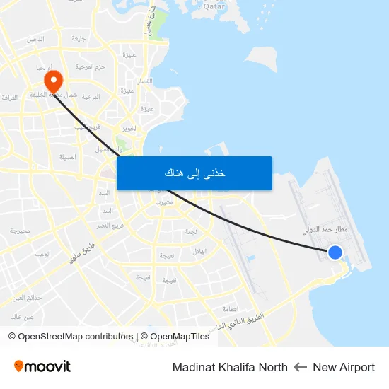 New Airport to Madinat Khalifa North map