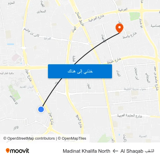 الشقب Al Shaqab to Madinat Khalifa North map