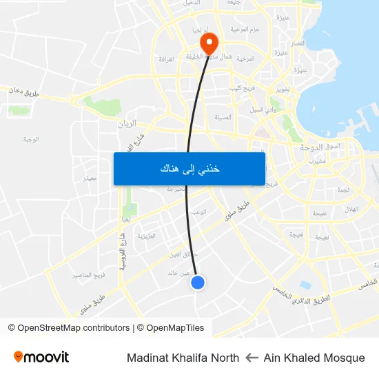 Ain Khaled Mosque to Madinat Khalifa North map