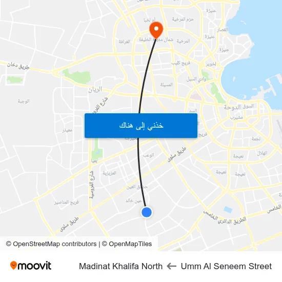 Umm Al Seneem Street to Madinat Khalifa North map