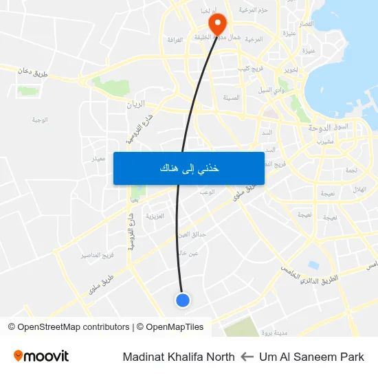 Um Al Saneem Park to Madinat Khalifa North map