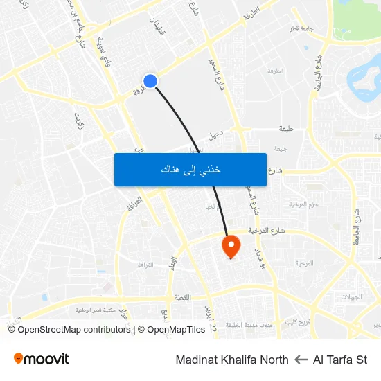 Al Tarfa St to Madinat Khalifa North map