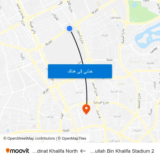 Abdullah Bin Khalifa Stadium 2 to Madinat Khalifa North map