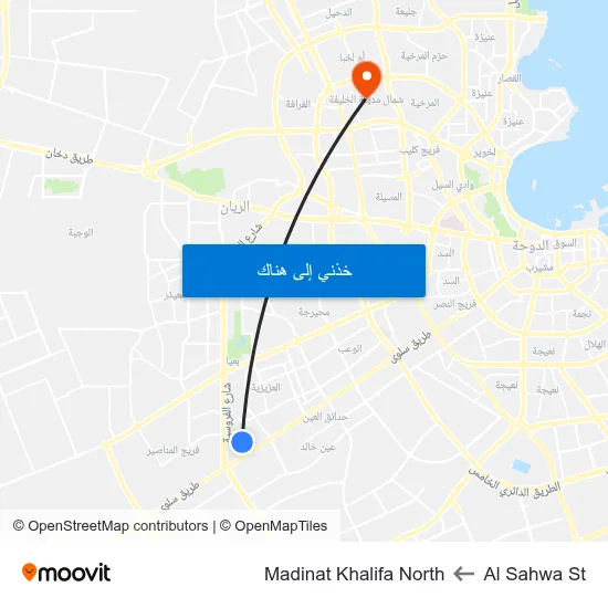 Al Sahwa St to Madinat Khalifa North map