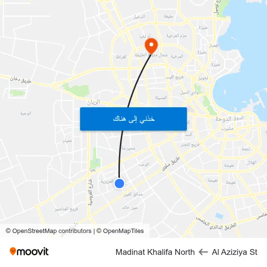 Al Aziziya St to Madinat Khalifa North map