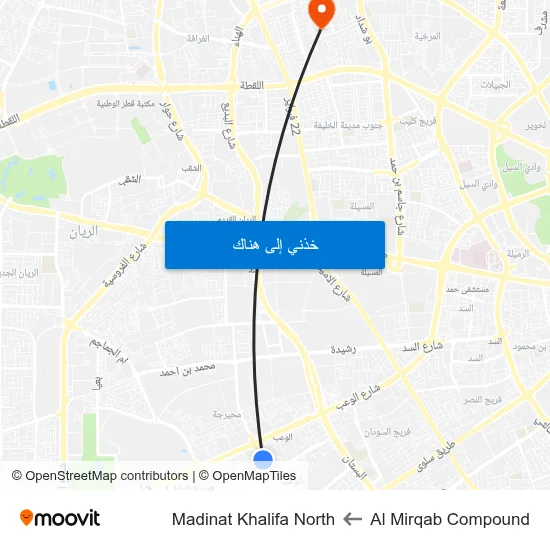 Al Mirqab Compound to Madinat Khalifa North map