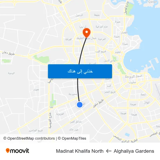 Alghaliya Gardens to Madinat Khalifa North map