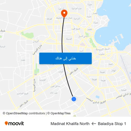 Baladiya Stop 1 to Madinat Khalifa North map