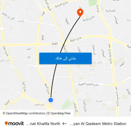 Al Rayyan Al Qadeem Metro Station to Madinat Khalifa North map