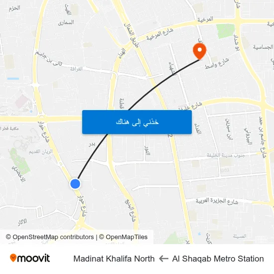 Al Shaqab Metro Station to Madinat Khalifa North map