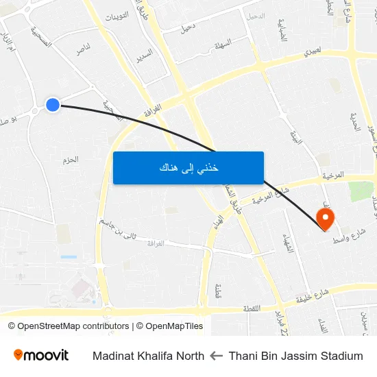 Thani Bin Jassim Stadium to Madinat Khalifa North map