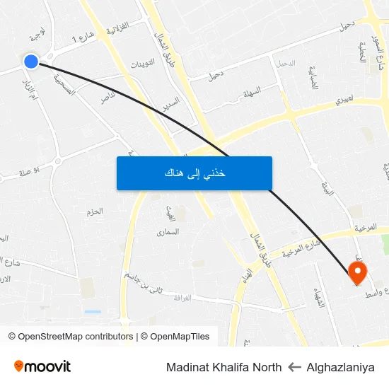 Alghazlaniya to Madinat Khalifa North map