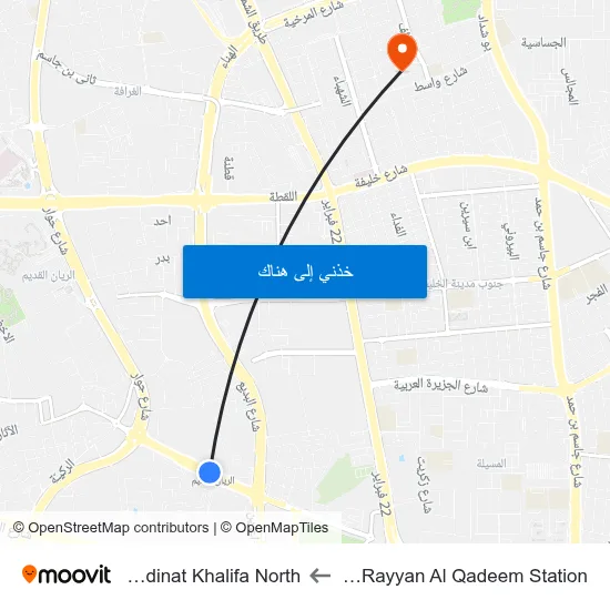 Al Rayyan Al Qadeem Station to Madinat Khalifa North map