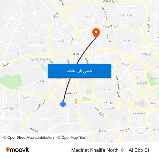 Al Ebb St 1 to Madinat Khalifa North map