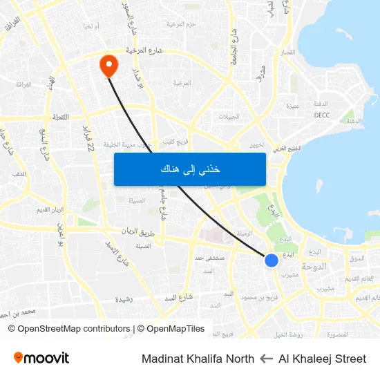 Al Khaleej Street to Madinat Khalifa North map