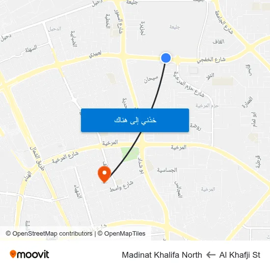 Al Khafji St to Madinat Khalifa North map