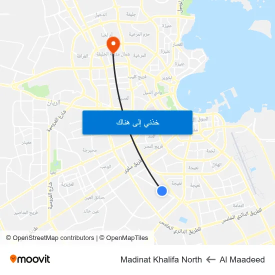 Al Maadeed to Madinat Khalifa North map