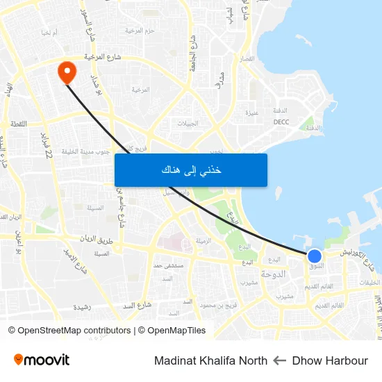 Dhow Harbour to Madinat Khalifa North map