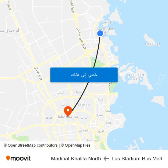 Lus Stadium Bus Mall to Madinat Khalifa North map