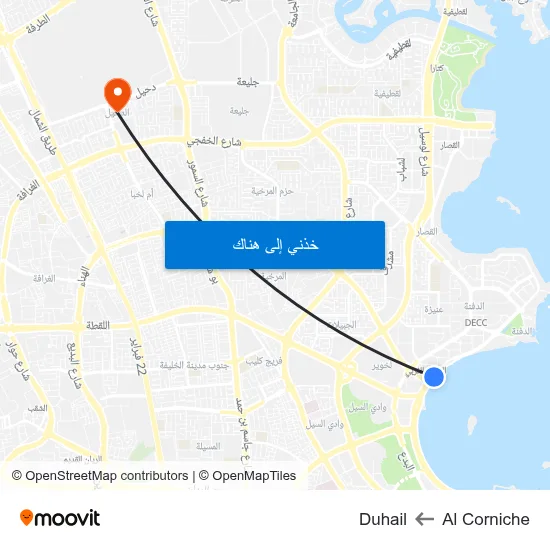 Al Corniche to Duhail map