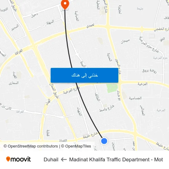 Madinat Khalifa Traffic Department - Mot to Duhail map