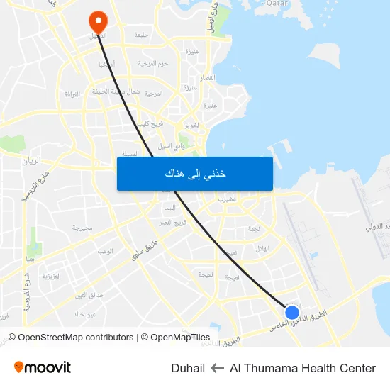 Al Thumama Health Center to Duhail map