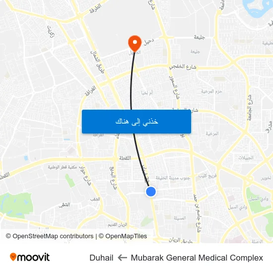 Mubarak General Medical Complex to Duhail map