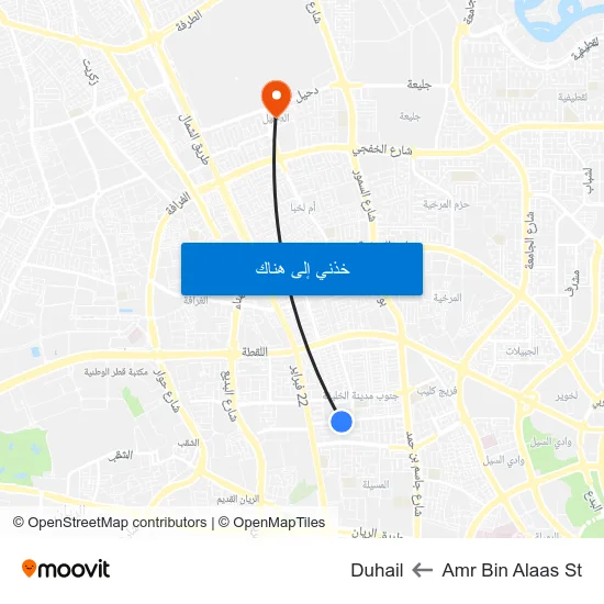 Amr Bin Alaas St to Duhail map