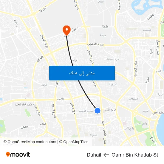 Oamr Bin Khattab St to Duhail map