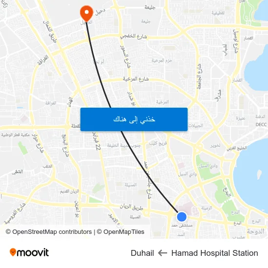 Hamad Hospital Station to Duhail map