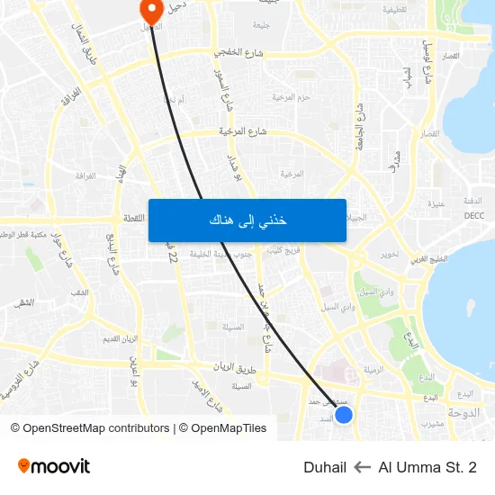 Al Umma St. 2 to Duhail map
