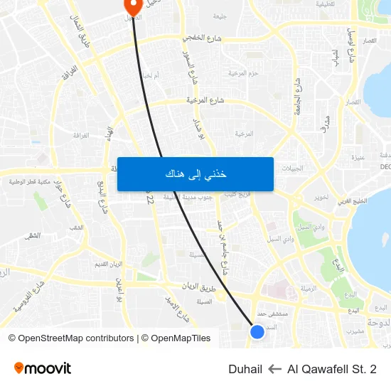 Al Qawafell St. 2 to Duhail map