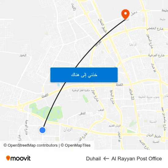 Al Rayyan Post Office to Duhail map