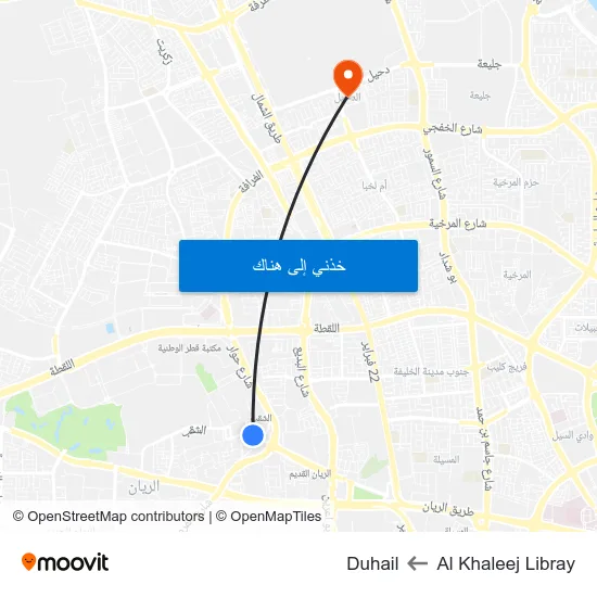 Al Khaleej Libray to Duhail map