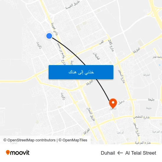 Al Telal Street to Duhail map
