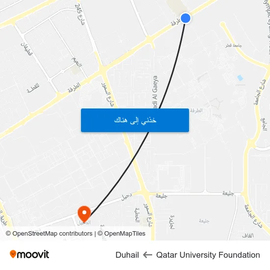 Qatar University Foundation to Duhail map