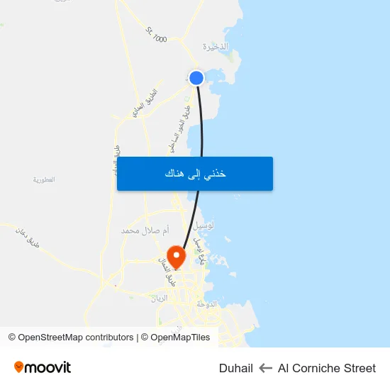 Al Corniche Street to Duhail map
