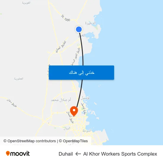 Al Khor Workers Sports Complex to Duhail map